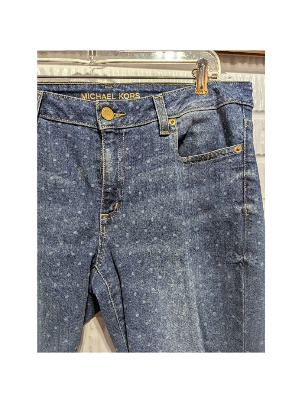 Michael Kors Women's Blue Medium-Wash Polka Dot Denim Jeans Pre-Loved Size 8 - Picture 4 of 8